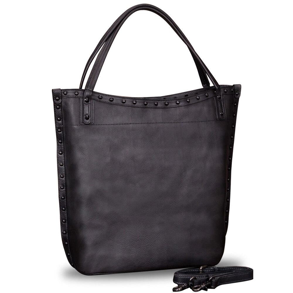 IVTG Genuine Leather Studded Tote Crossbody Bag Black minimalist boho